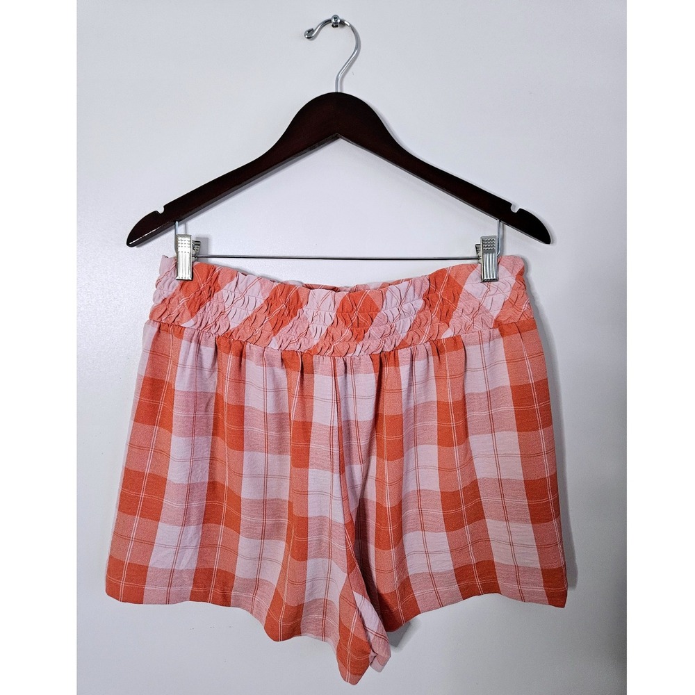 Torrid Orange Plaid Smocked Waist Shorts Women's Size 00 Pockets Casual Summer - Picture 2 of 6
